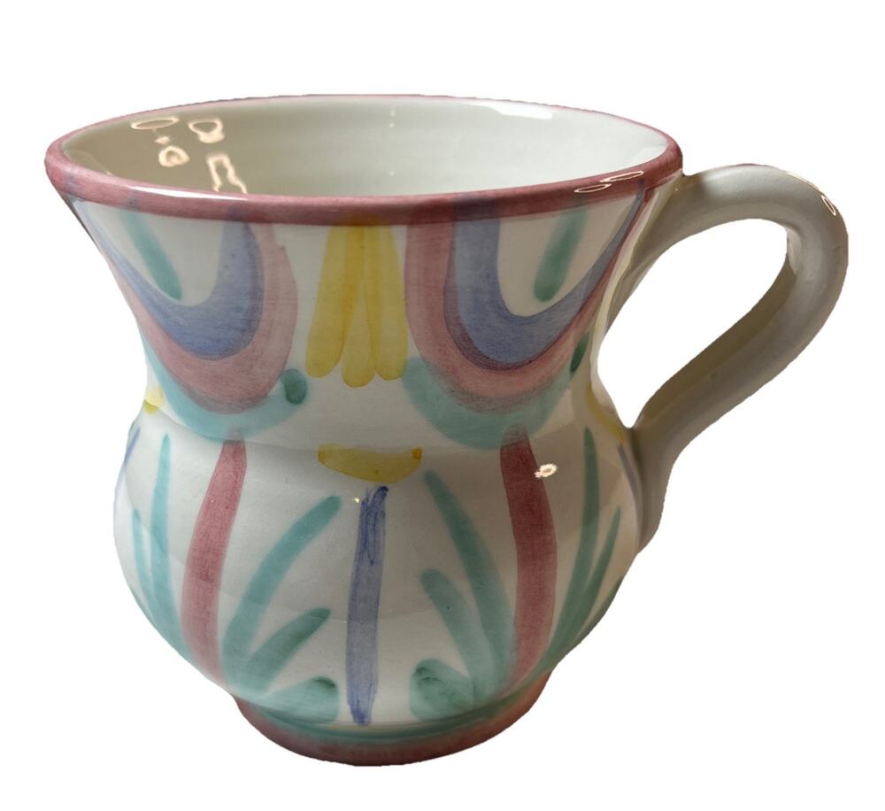 Vietri Colore Colorful Tea Cup Mug Pink Rim Italy 1986 Vintage Italian Pottery